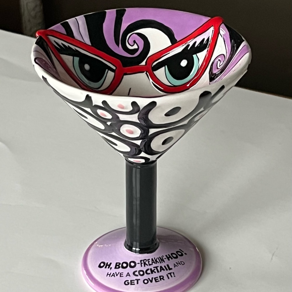 Grasslands Road “tipsy-tini” whimsical ceramic martini glass with saying on base